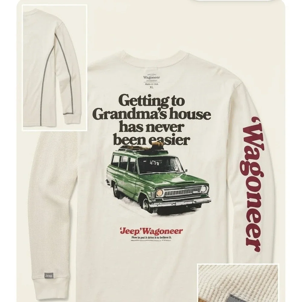 Retro Abercrombie Kids Jeep Wagoneer Long Sleeve Graphic Tee Shirt White Size